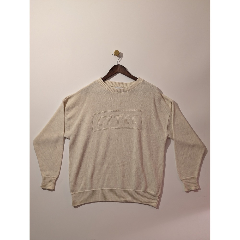 Cytec Sweater Mens XL Cream Excellent Embossed Logo Knit Crewneck Vintage SEO
